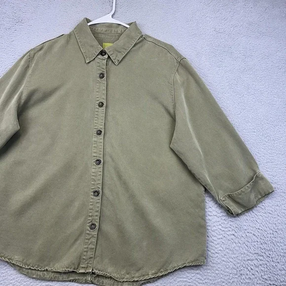Pulp Shirt Womens XL Olive‎ Green Lyocell Tencel Button Front Boxy 3/4 Sleeve - Picture 5 of 14